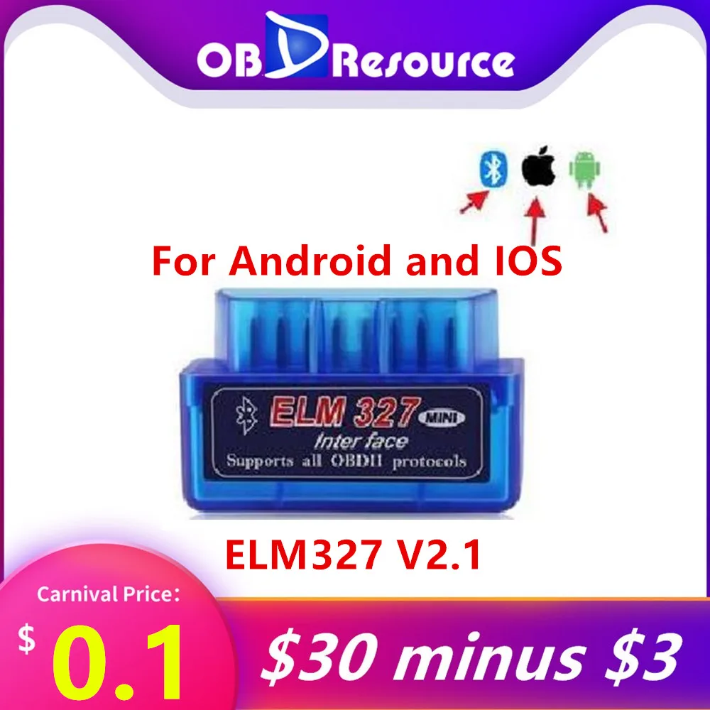 Мини-сканер ELM327 OBD V2.1/V1.5 для Android/IPhone Bluetooth автомобильный диагностический сканер elm