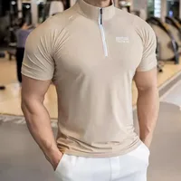 Summer ice silk fabric Short Sleeve Men kids youth Running Fitness T shirt Quick Dry Sports Bodybuilding zipper Training Shirts