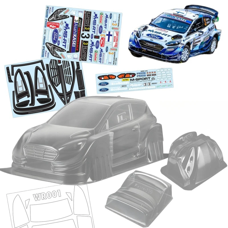 Wr001 1/8 Ford Fiesta Wrc Clear Lexan Body Con Ala Posteriore + Fibbie Luminose, Guscio Per Auto Da Rally Rc, Telaio Da 300Mm, Hpi Wr8
