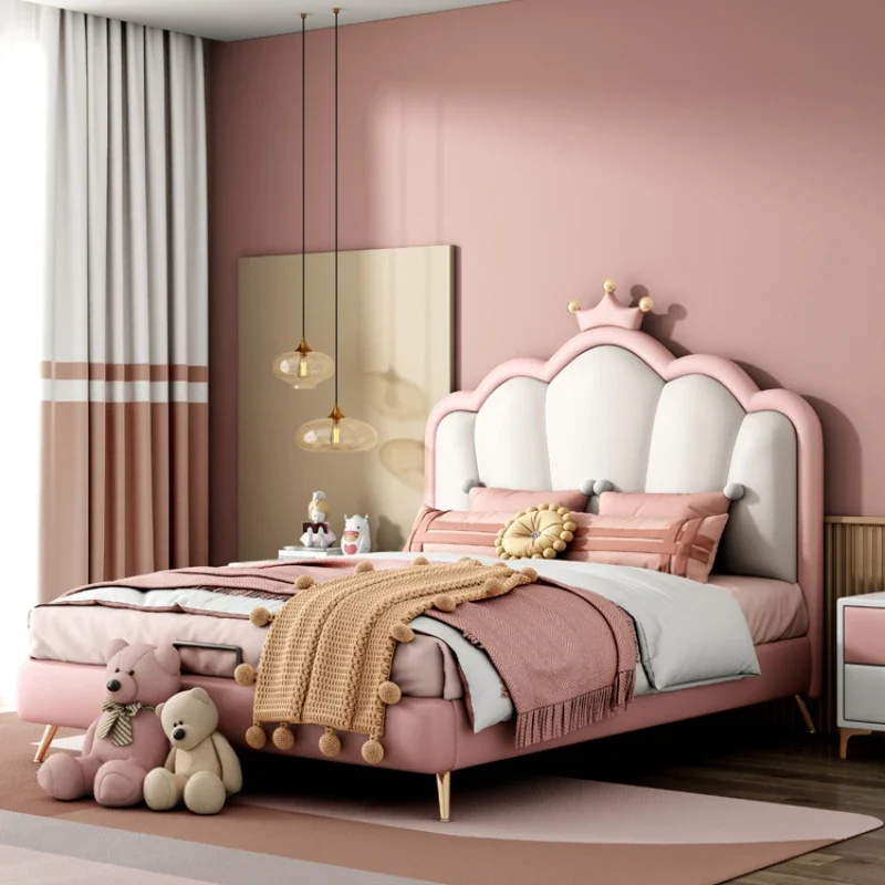 Pretty Modern Luxury Childrens Bed Girls Elegant Princess Villa Loft Leather Bed Kids Headboards Camas De Dormitorio Furniture 2