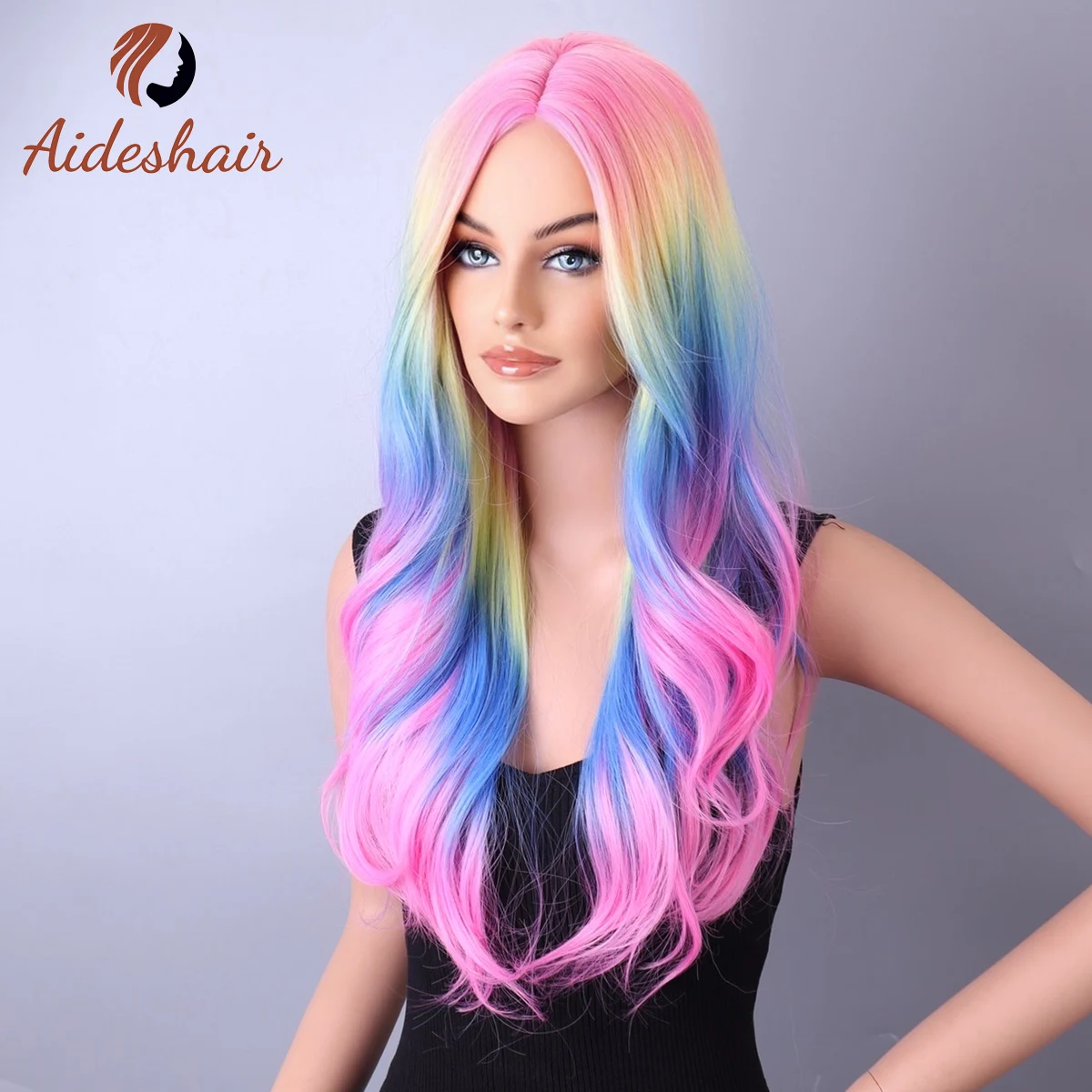 Parrucca Unicorno Arcobaleno Con Coda Di Cavallo - Per Costumi Halloween E Feste, Lunghezza 65 Cm