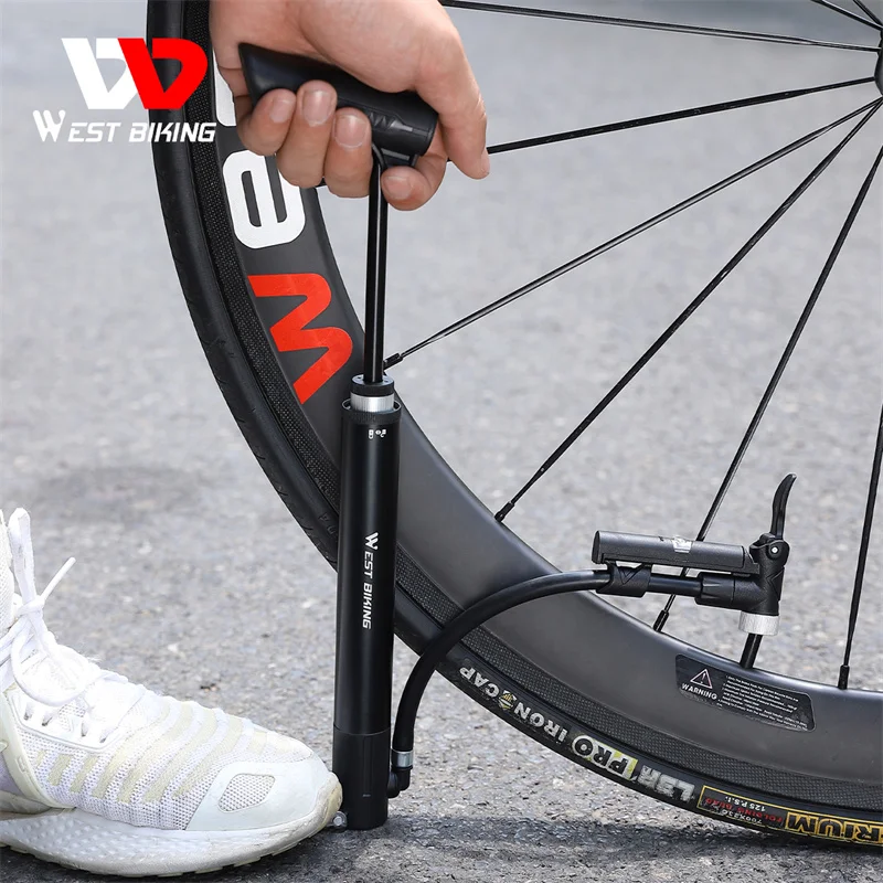West Biking YP0711149 120 PSI Dual Cylinder Bicycle Pump With Pressure Gauge Portable Floor Pump For MTB Road Bike Tire Balloon Inflator