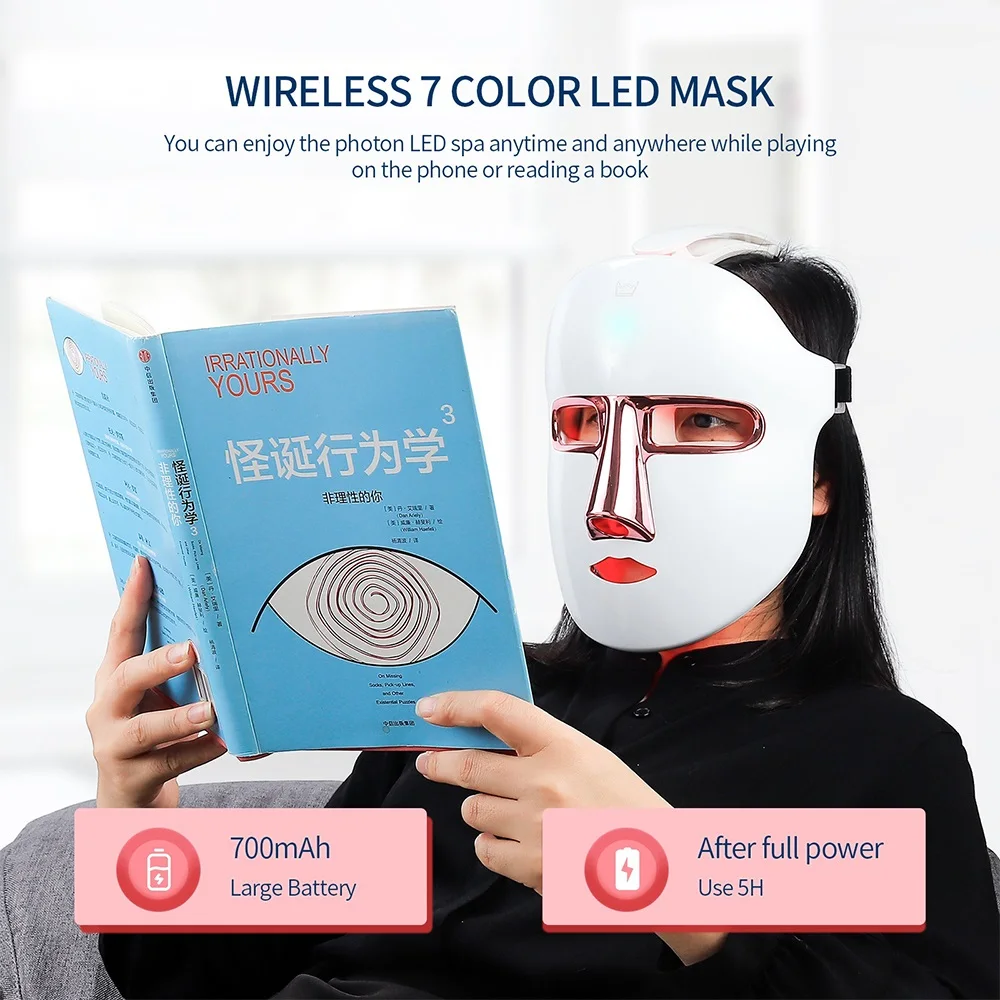 7 Colors Face LED Mask Photon Facal Beauty Mask Anti Acne Repair Skin Tightening Anti Aging Red Light Skin Care Wireless Use