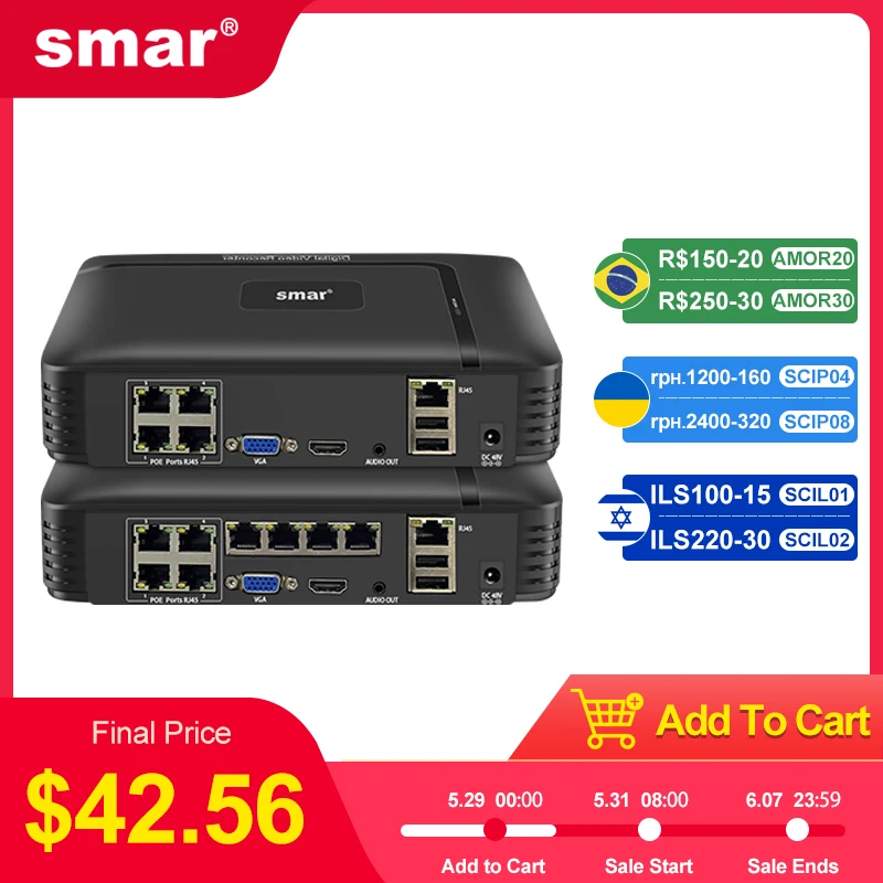 Smar H.265 4CH 8CH 4K 5MP 1080P POE NVR Audio Out Fo Security Surveillance Camera Network Video Video Recorder Face Detect Xmeye