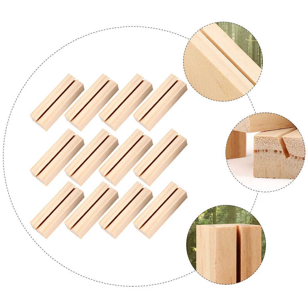 12 Pcs Rectangular Wooden Photo Stand Business Clip Memo Holder Flat Base Wood Picture Holder Place Cards Table Number Display