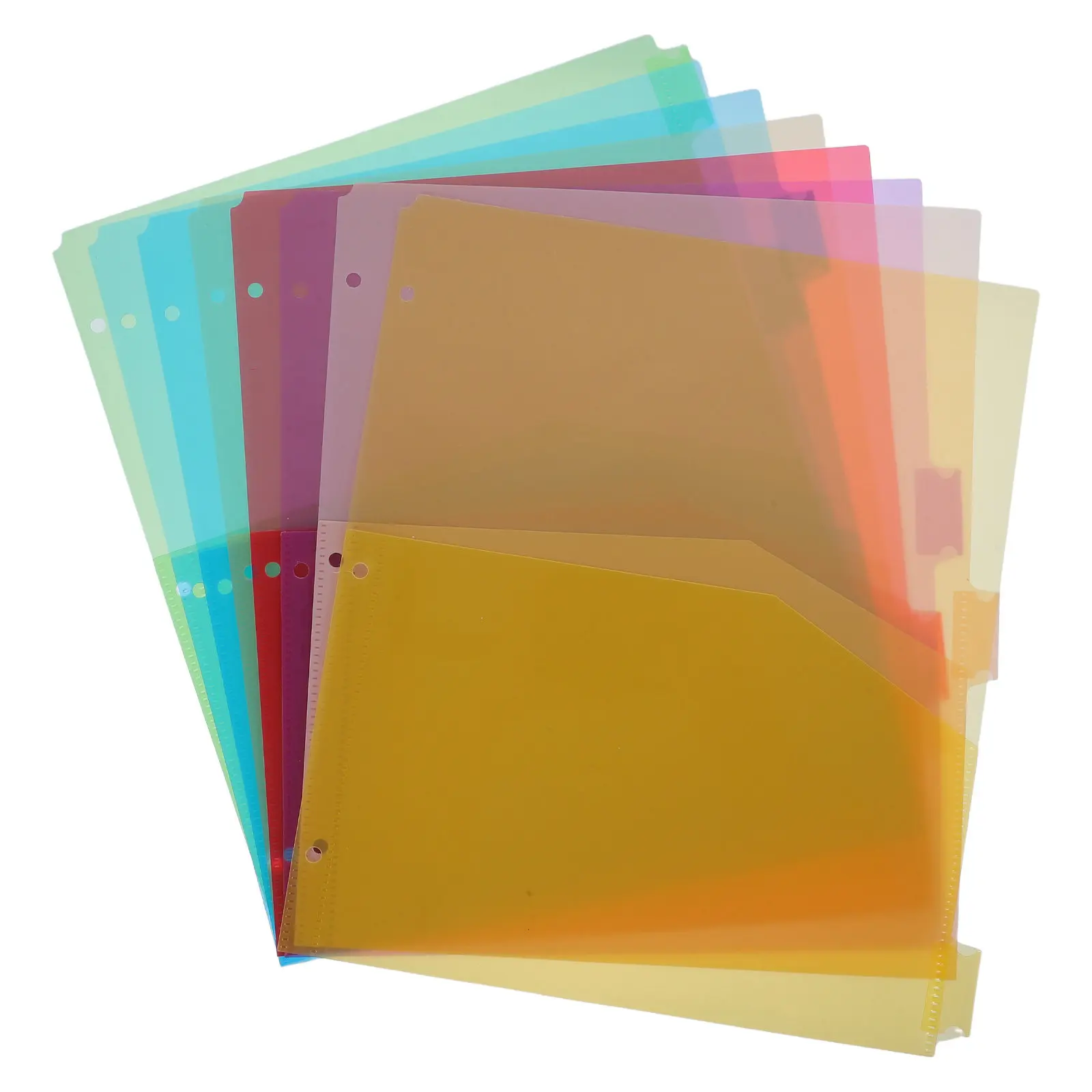 8Pcs 파일 분배기 포켓 바인더 분배기 다채로운 3 홀 펀칭 페이지 분배기 사무실 학교용 플라스틱 루스 리프 정리함