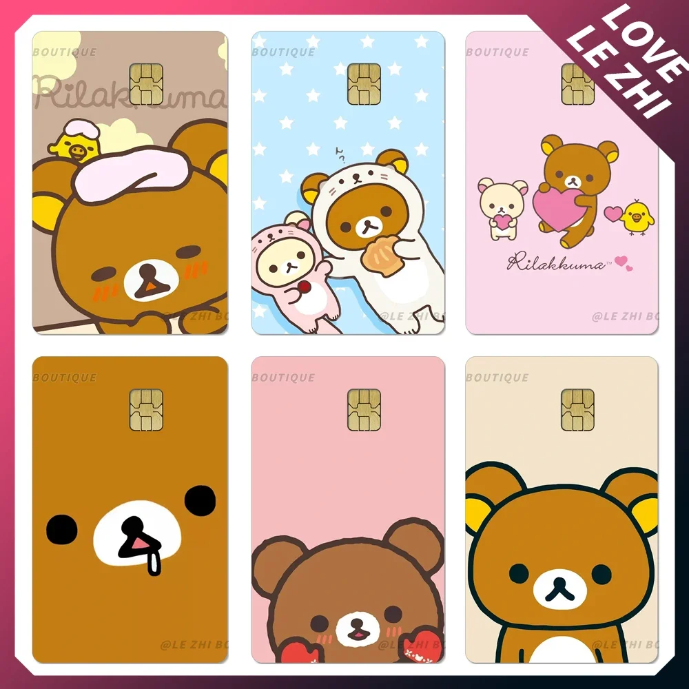 Cartoon Cute Rilakkuma Anime Credit Debit Card Sticker Kawaii Bank Bus Card Waterproof Shining Rainbow Star Skin Film Sticker