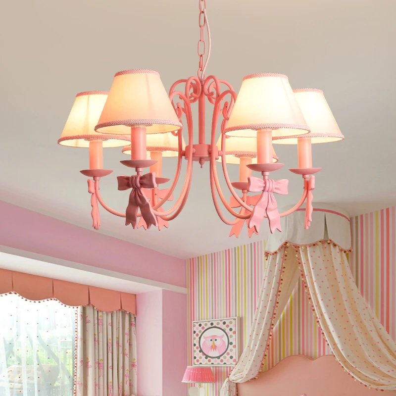 Romantic Pink Bow Tie Lamp Princess Room Bedroom Chandelier Light ...