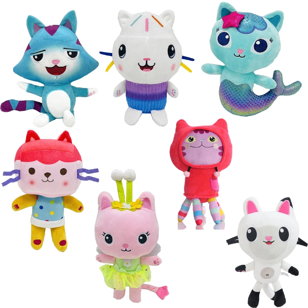 7Pcs New Gabby Dollhouse Peluche Mercat Cartoon Animali Di Peluche Sorridente Cat Car Cat Hug Gaby Girl Dolls Regali Di Compleanno Per Bambini