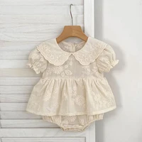 Summer Baby Girl Clothes Embroidery Newborn Romper Dress Peter Pan Collar Floral Cotton Short Sleeve Baby Bodysuit 0-24 Months