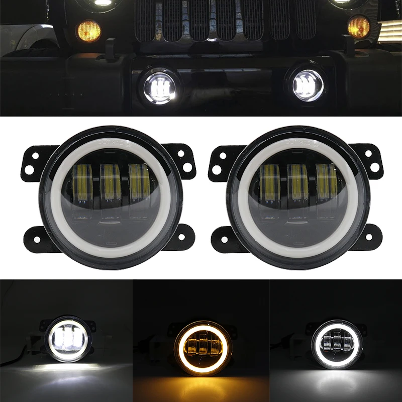 AUTO MT Fog Lamp 4 Inch 60W 8000lm with Yellow Drl Ring Turn