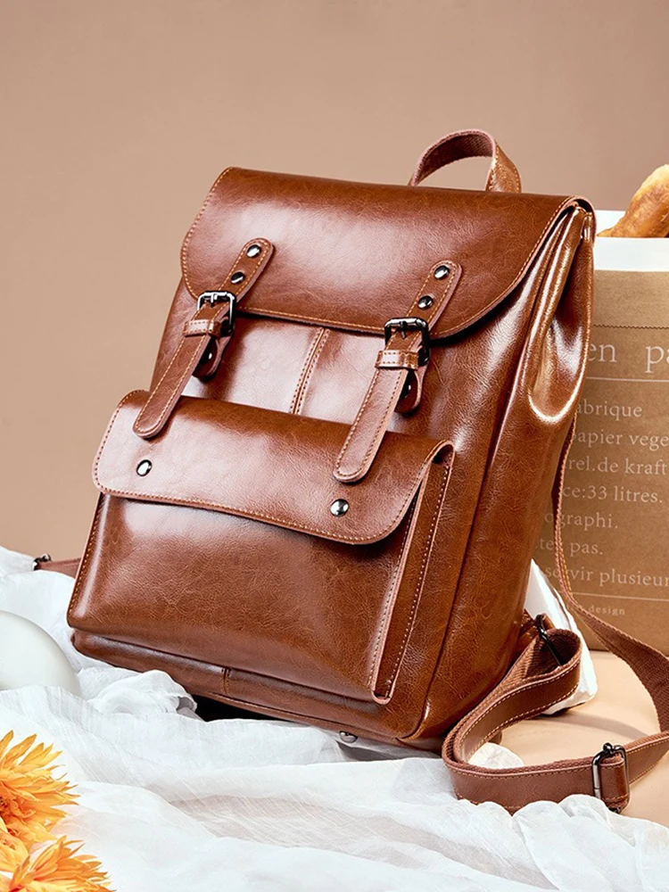 Zency England Style Genuine leather Women Travel Backpack