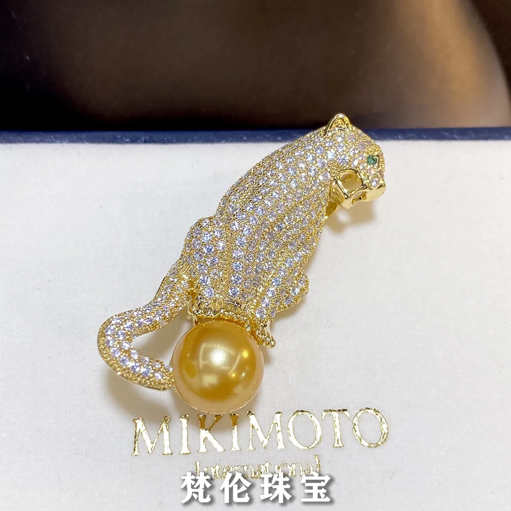 Natural 13-14mm freshwater pearl tiger brooch large grain Edison pearl round and versatile temperament fashion jewelry woman's