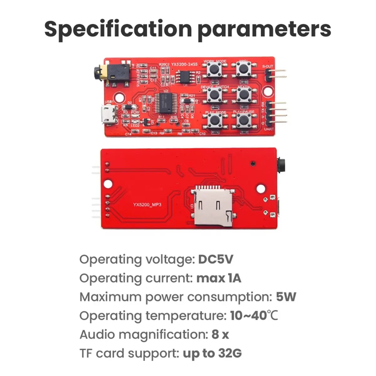 YX5200-24SS TF 카드 슬롯이 있는 MP3 음성 모듈 +스피커+Arduino 및 Raspberry Pi 프로젝트용 마이크로 USB UART 포트 DIY 키트