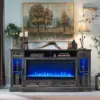 Fireplace TV Stand for 80 Inch TV, Farmhouse Entertainment Center with 42" Fireplace & LED Lights, Modern Media Console Table 3