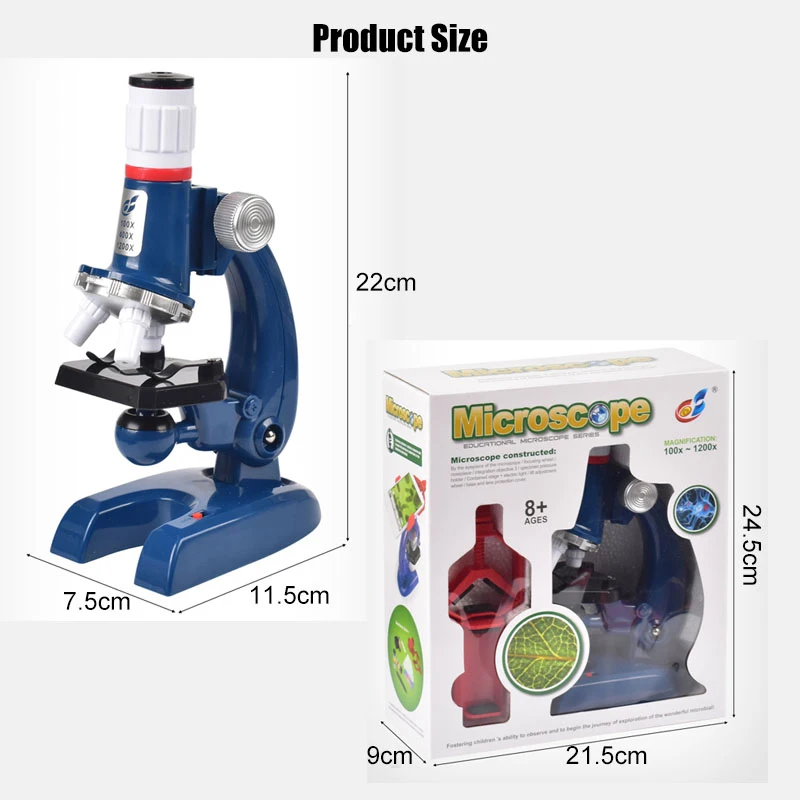 Microscope Kit LED 100X 400X 1200X Lab Microscope Home School Science Educational Toy Gift Biological Microscope for Children 5
