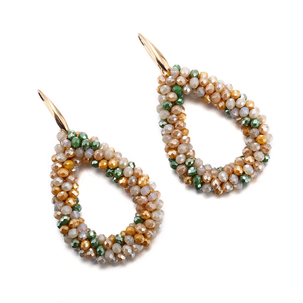 INKDEW Mixed Color Big Drop Earrings Colorful Bead Handmade Threading Crystal Earrings for Women Gift Water Drop Jewelry EA004