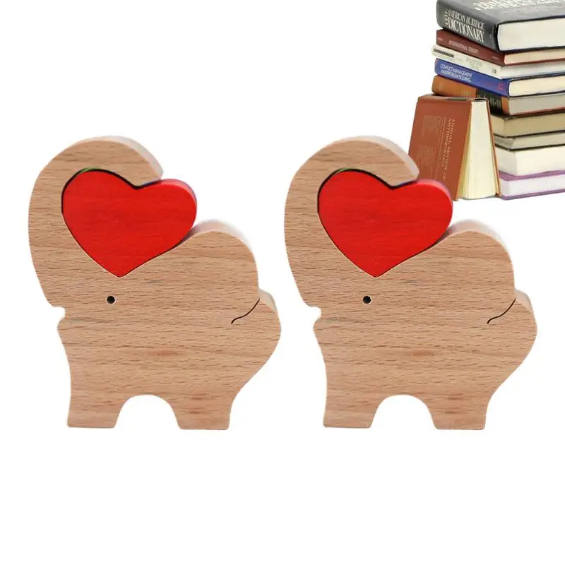 

Wooden Family Puzzle Decorative Statue Animal Sculptures Heart Animals Christmas Decorations 1 Pair Wooden Crafts Cute Figurines