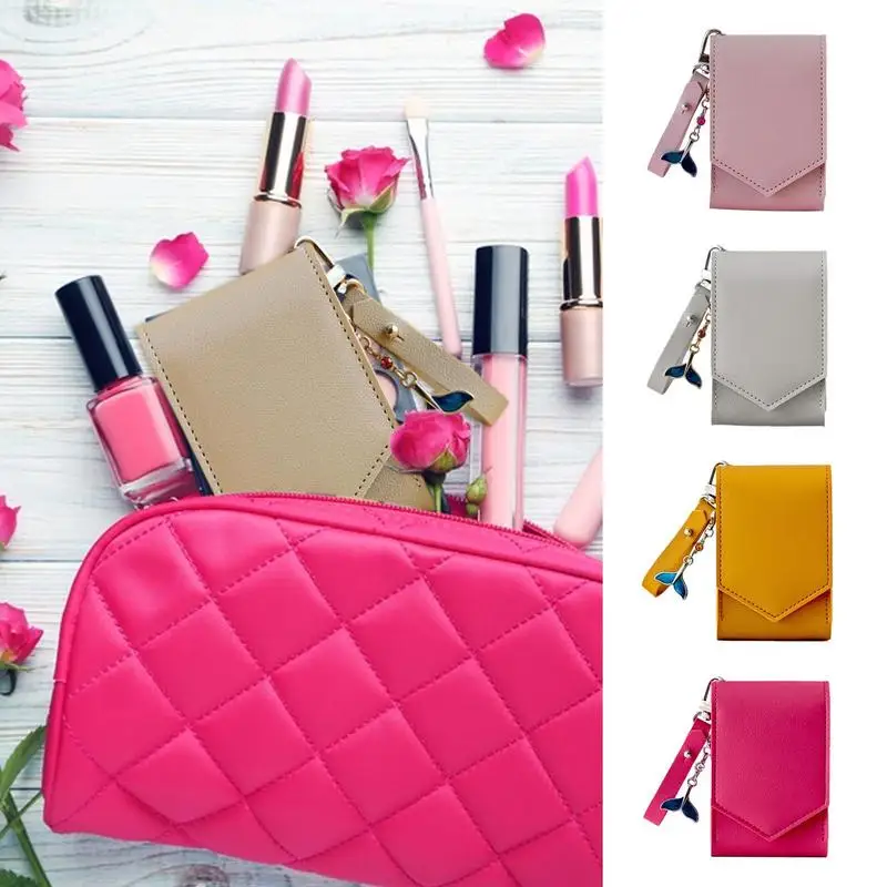 

Mini Makeup Bag durable leather Self closing Makeup Pouch with No Zipper water proof Cosmetic Bag Mini Purse for Travel