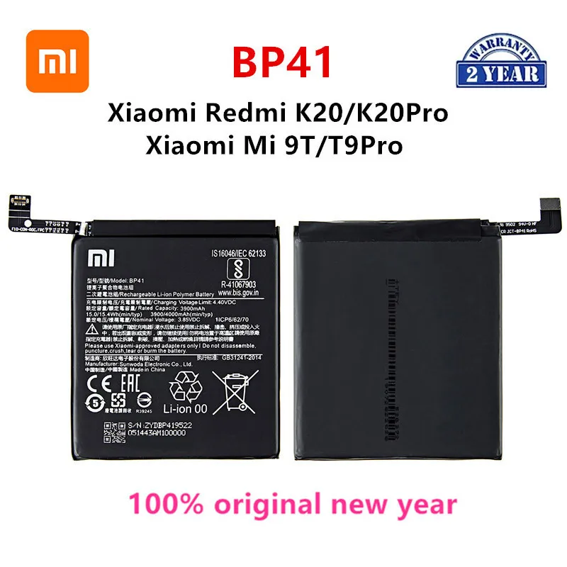 

Xiao mi 100% Orginal BP41 4000mAh Battery For Xiaomi Redmi K20 K20 Pro / Xiaomi Mi 9T T9 Pro BP41 Phone Replacement Batteries