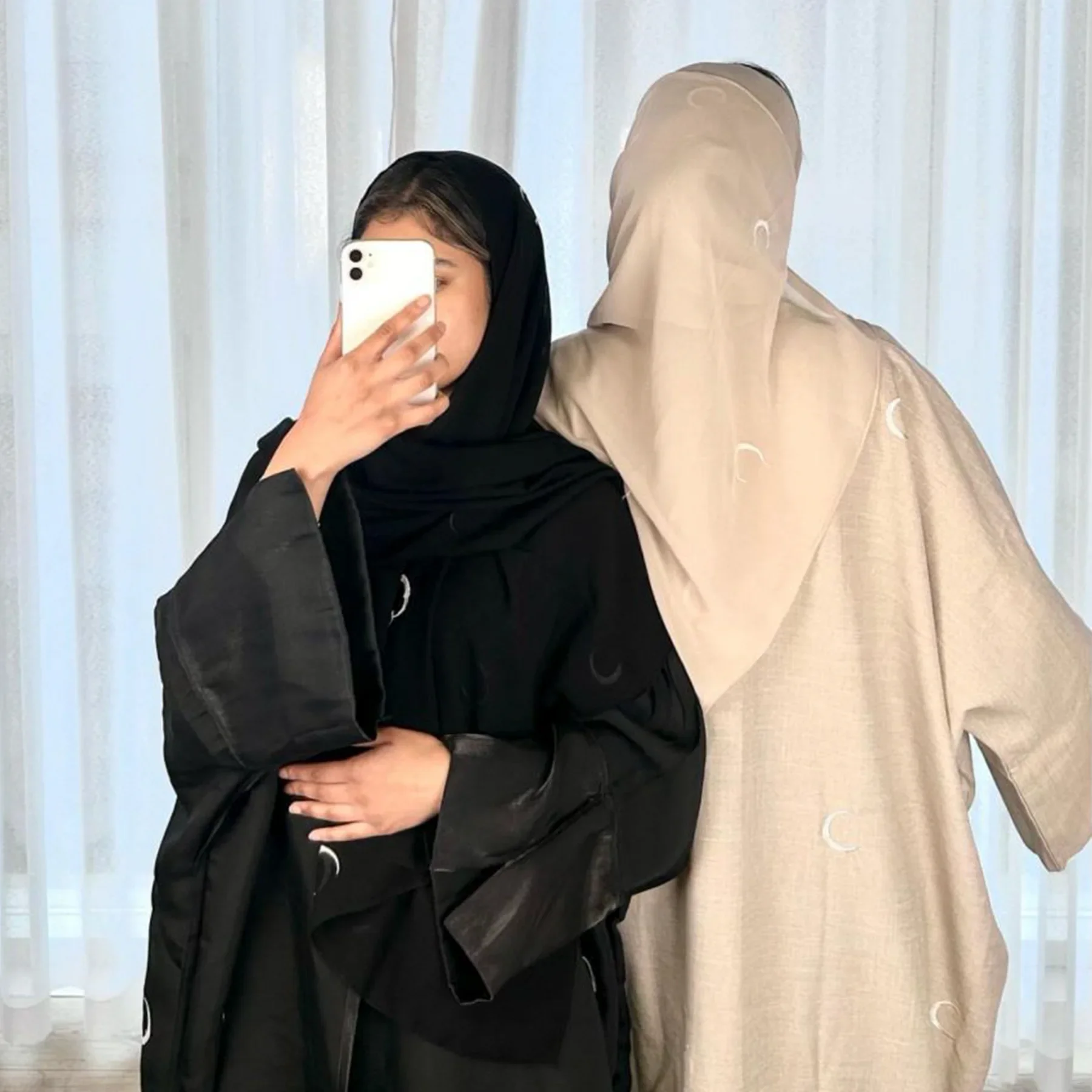 Moon Embroidery Cotton Linen Abaya Kimono Muslim Hijab Dress Open Abayas for Women Dubai Luxury 2024 Islam Clothes Turkey Kaftan