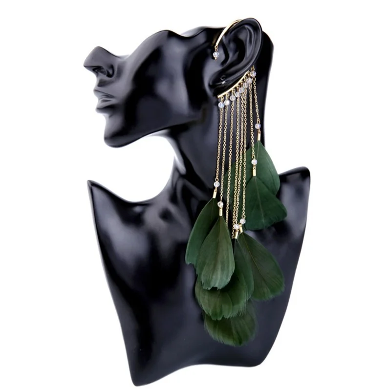 Ear Clip Earrings Clip Earrings Ear Clip Ear Accessories Bohemian Colour Feather Ear Hook Clip on Earrings Without Piercing Women Accessories Long Tassels Cuff Earring Jewelry