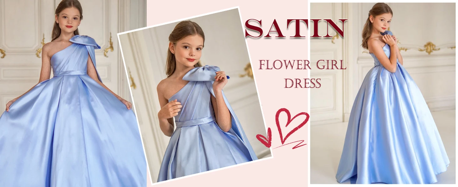 Vestidos de niña de las flores, vestido de desfile para niñas, satén con lazo, vestido de fiesta para niñas pequeñas