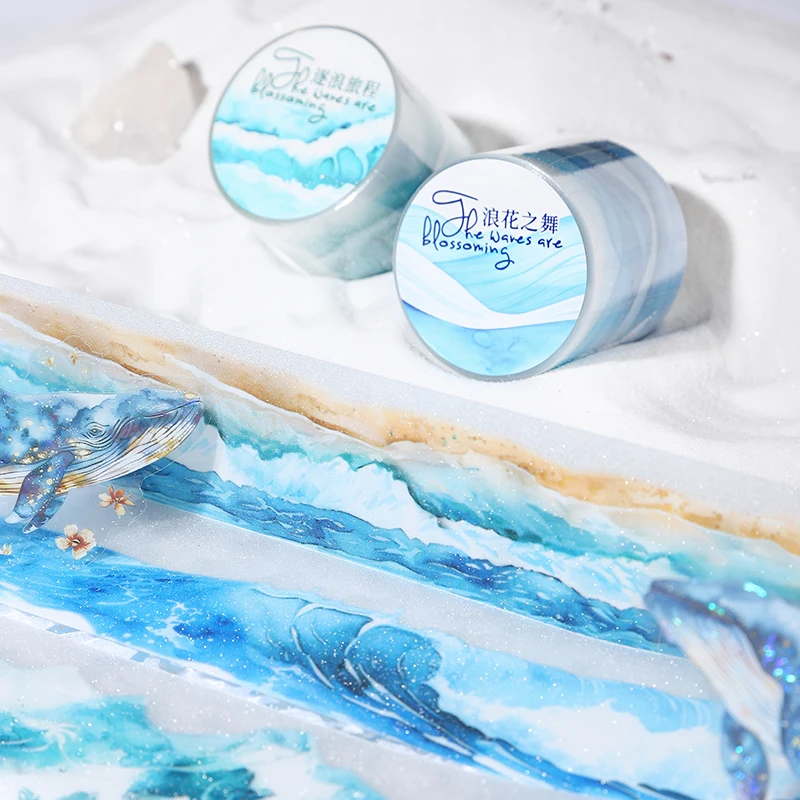40mm*2m Ocean Wave Theme PET Tape INS Masking Adhesive Creative Decor Scrapbook supplies DIY Planner office stationery Stickers 6