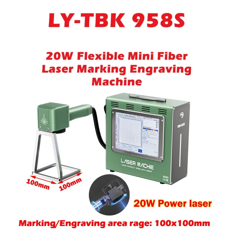 

TBK 958S Mini Fiber Portable Handheld Laser Marker Marking Engraving Machine Built-In Computer Lithium Batter Work Scope 20W