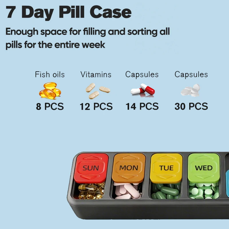 New Sliding 7-Compartment Pill Organizer Portable and Easy to Categorize Pills for 7 Days a Week AM PM Pill Organizer