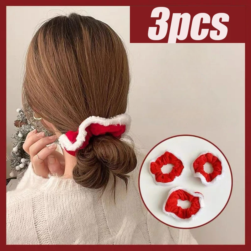 

Red Velvet Hair Rings Fashion Elegant White Plush Side Elastic Hair Accessory High Ponytail Holder for Women Casual Headwear