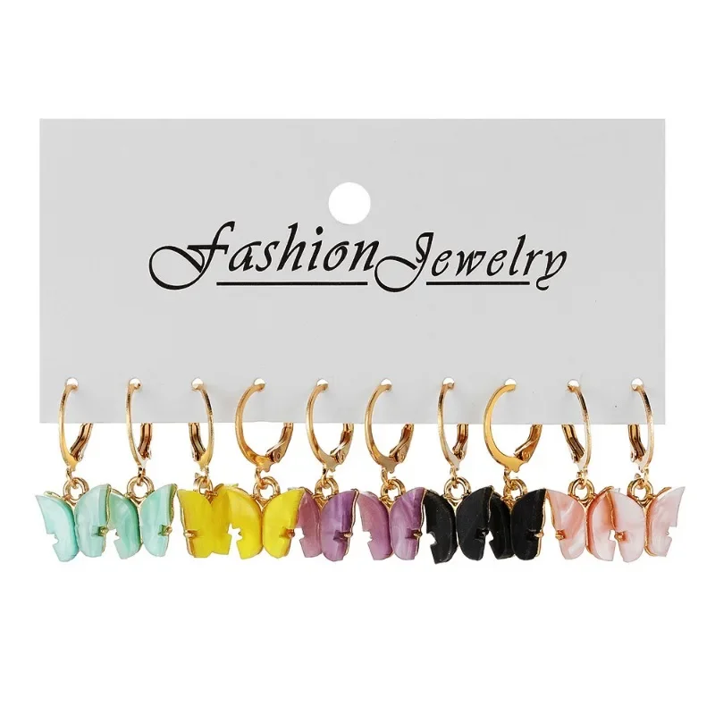 Acrylic Butterfly Earrings 5 Pairs Creative Minimalist Colorful Butterfly Pendant Earrings Elegant Advanced pendant earrings butterfly earrings animal earrings acrylic earrings