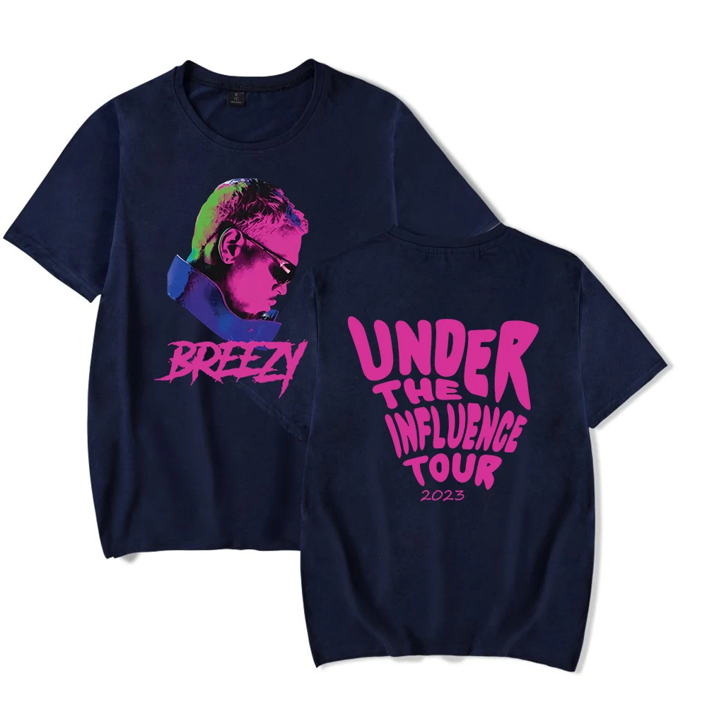 Chris Brown Under The Influence Tour 2023 Breezy T-shirt Crewneck Short Sleeve Tee Women Men's Tshirt Hip Hop Clothes