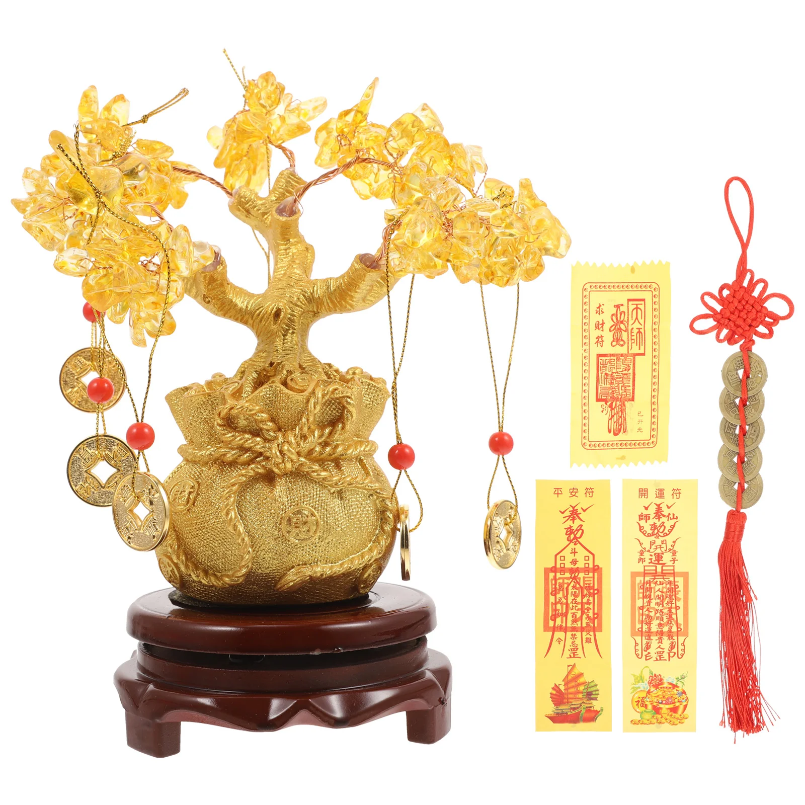 

19cm Natural Crystal Tree Money Tree Ornaments Bonsai Style Wealth Luck Feng Shui Ornaments Home Decor(with Gold Coins and Base)