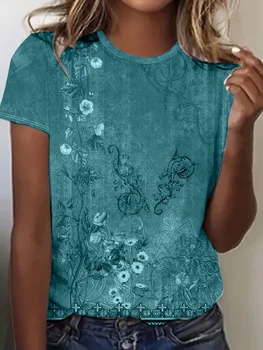 Women's Tee - Vintage Floral Lace Pattern Graphic, Elegant Retro Print Design for Casual Daily Wear 1