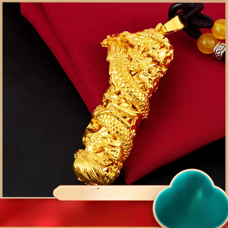 

Pure Gold Dragon Pillar Pendant Jewelry for Men's Neck Hanger Thai Gold Color Preserving Gold Pendant Necklace Accessories