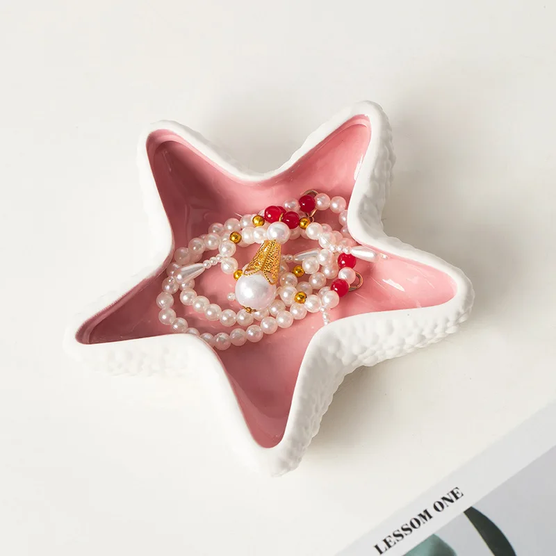 Vassoio Portagioie In Ceramica A Forma Di Stella Marina - 15,5 Cm - Stile Oceano