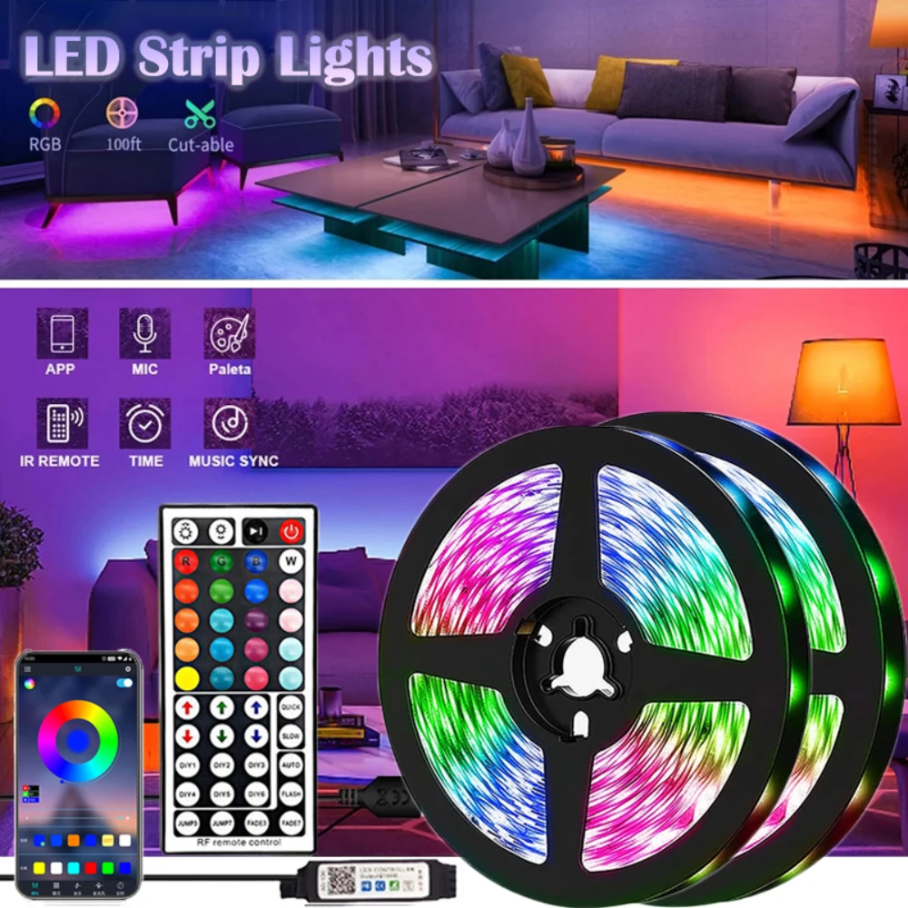 

LED Strip for Room Decoration TV Backlight Bluetooth Remote LED 1m 2m 3m 4m 5m RGB Tape LED Strip Light 5050 Color for Christmas