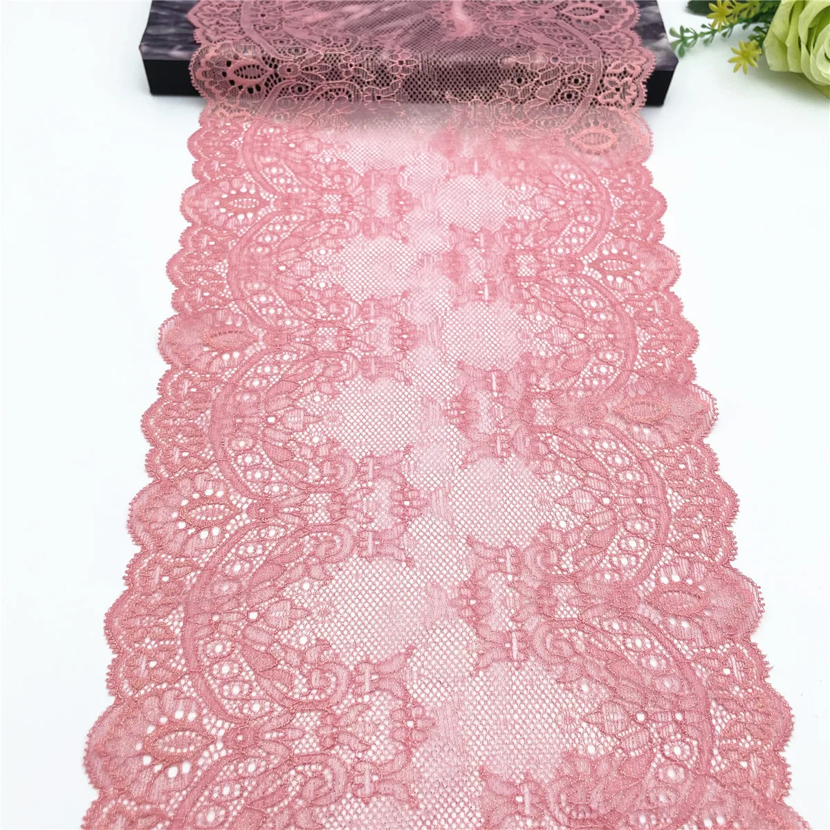 3y/lot Width 22cm Pink Foil Shimmer Elastic Stretch Lace Trim Skirt Hem Underwear Sewing Craft DIY Apparel Fabrics Lace Lingerie 1