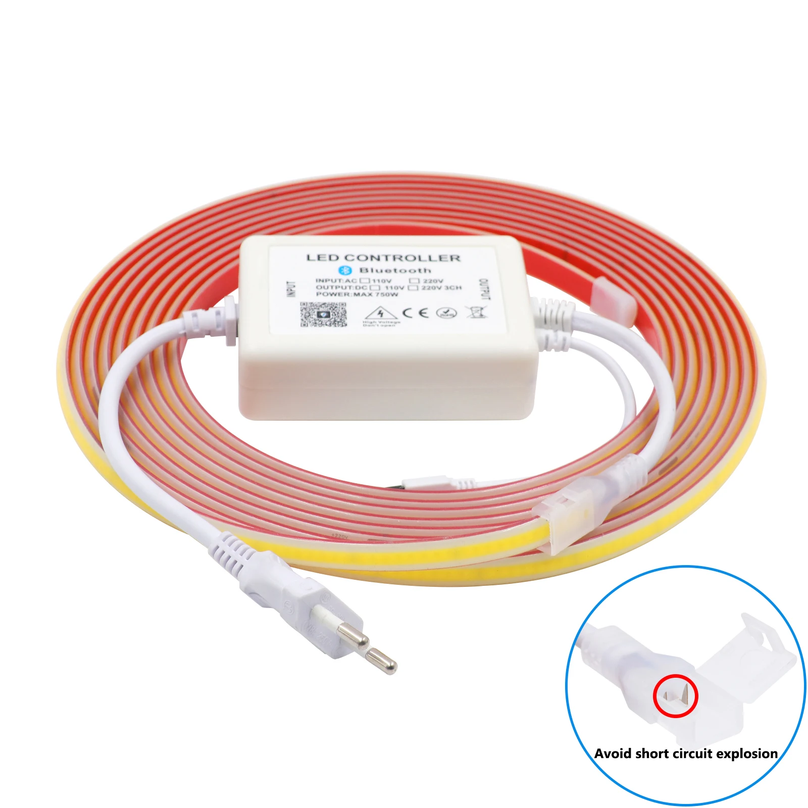 WiFi 블루투스 원격 제어 디밍이 가능한 220V COB Led 스트립 IP65 방수 접착제 유연한 리본 룸 야외 정원 조명