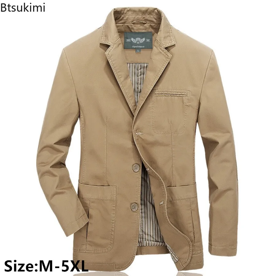 Spring New Men's Blazer Jacket Casual Retro 100% Cotton Men Slim Suit Coats Elegant Fashionable Coats Men Blazers Large Size 5XL