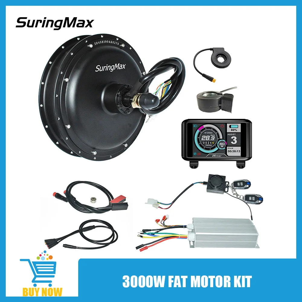 Electric Bicycle 3000w Fat Hub Motor Kit, 72V 85A 100A E-Bike Controller, Rear Freewheel, 175mm 190mm, 100 km/h, 140Nm, 45H