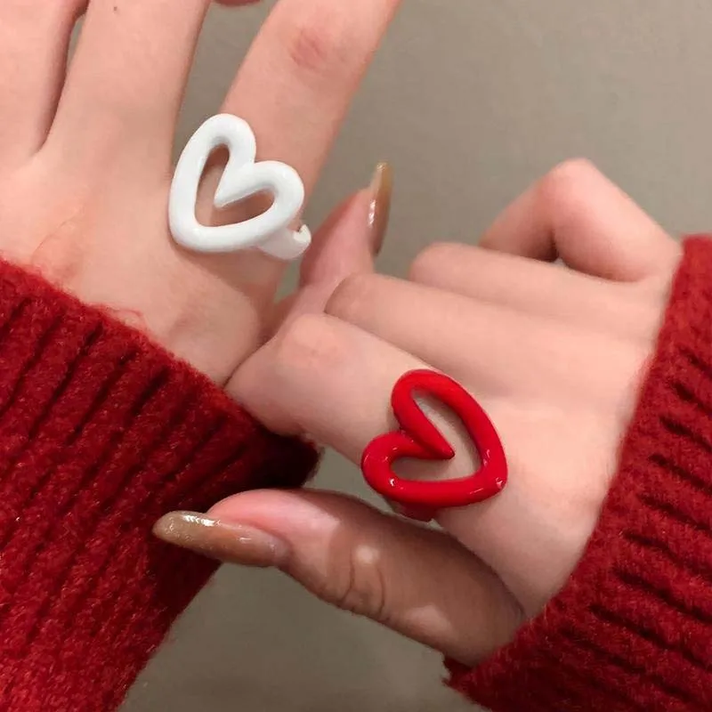 2025 Korean Colorful Enamel Heart Open Rings for Women Girls Fashion Creative Funny Adjustable Finger Ring Y2K Jewelry Gifts 3