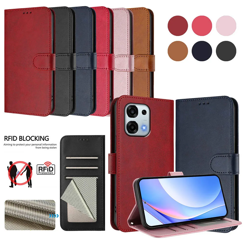 RFID-Blocking Leather Wallet Flip Case - Premium Phone Protection Cover