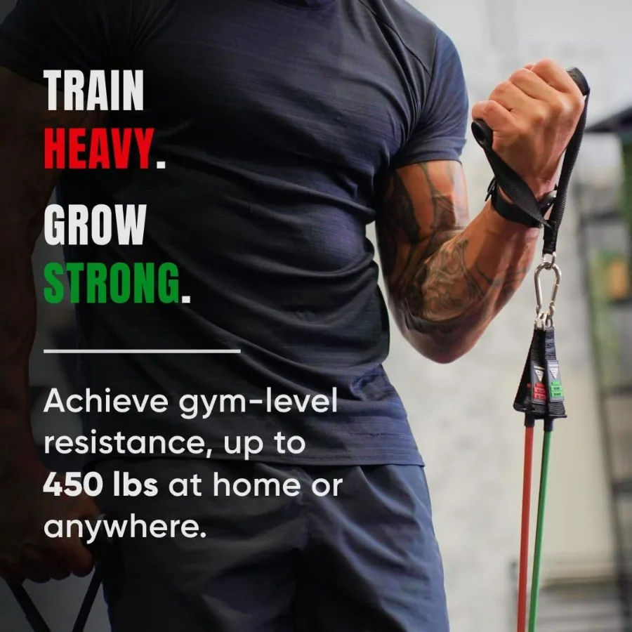 Stackable Resistance Band Set - with Up to 280LB of Resistance, Band Bar, Premium Handles, Heavy Duty Door Anchor, Padded Ankle