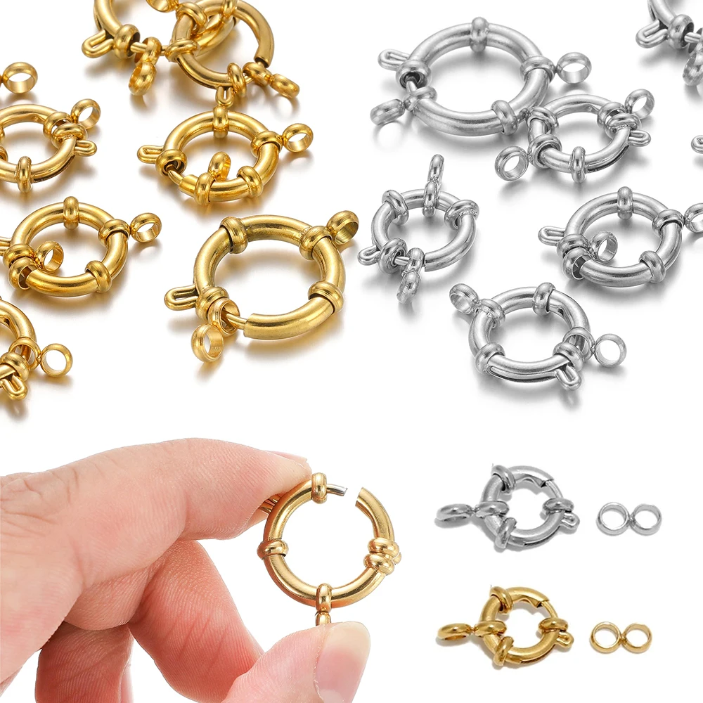 4pcs Stainless Steel Gold Round Spring Clasps Hooks for Bracelet Clavicle Necklace Clasp Connectors DIY Jewelry Making Supplies 4pcs stainless steel gold round spring clasps hooks for bracelet clavicle necklace clasp connectors diy jewelry making supplies