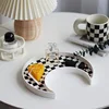 Checkerboard Color Entryway Living Room Moon-shaped Tray Water Cup Aromatherapy Head Rope Small Object Decorative Tray Moon Tray 2