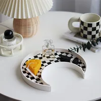 Checkerboard Color Entryway Living Room Moon-shaped Tray Water Cup Aromatherapy Head Rope Small Object Decorative Tray Moon Tray 2