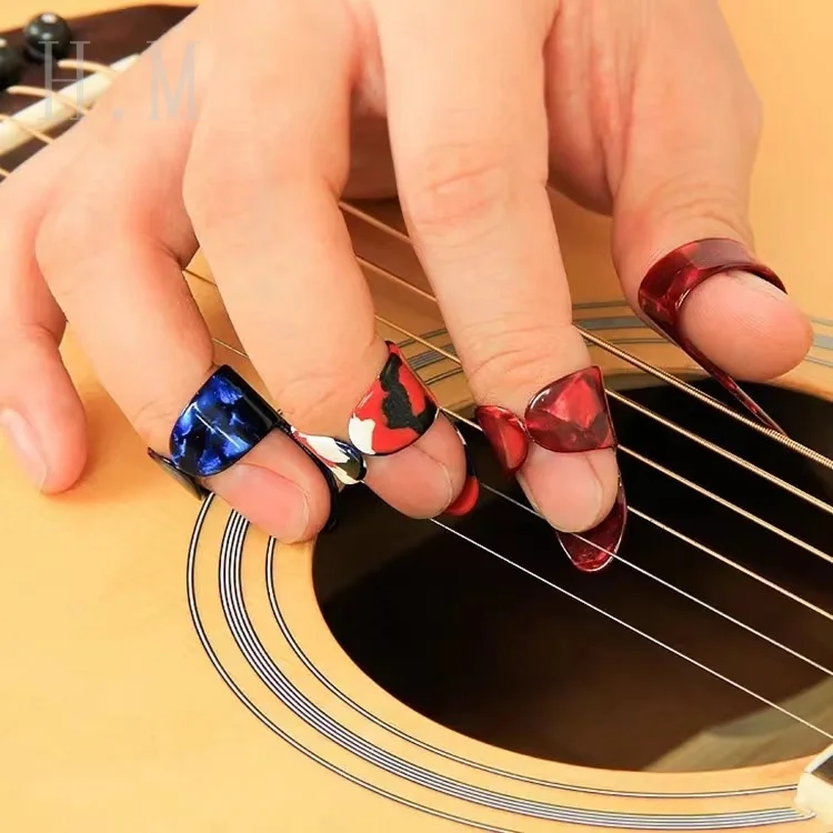 15PCS/set Celluloid Guitar Finger Picks Thumb Sizes Fingerstyle Protector Anti-Slip Design Bass /Electric Guitar slider box set