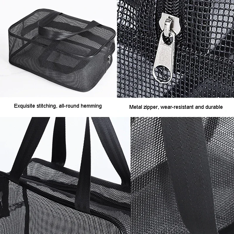 Mesh Wash Beach Bag Men Women Portable Hand-held Travel Storage Cosmetic Pouch Black Fitness Bath Pocket Bath Organizer